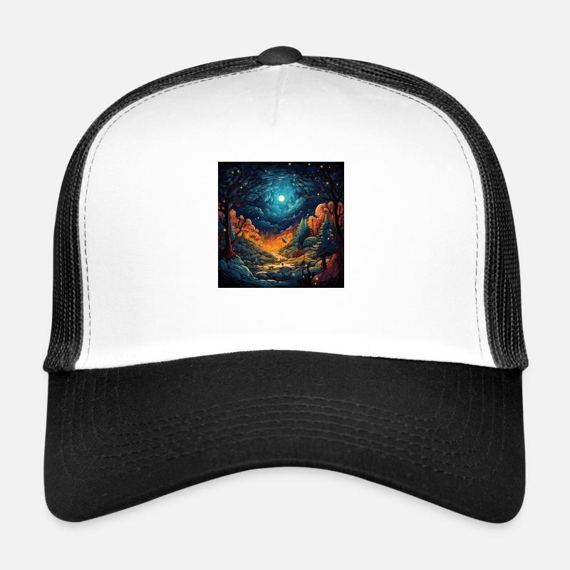 Forêt la nuit - Casquette trucker  - blanc/noir