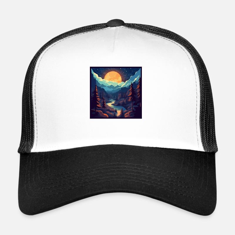 Wald Landschaft bei Nacht - Trucker Cap - Weiß/Schwarz