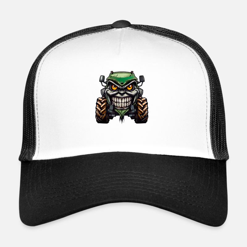 Grimmiger Traktor widerspiegelt die Wut der Bauern - Trucker Cap - Weiß/Schwarz