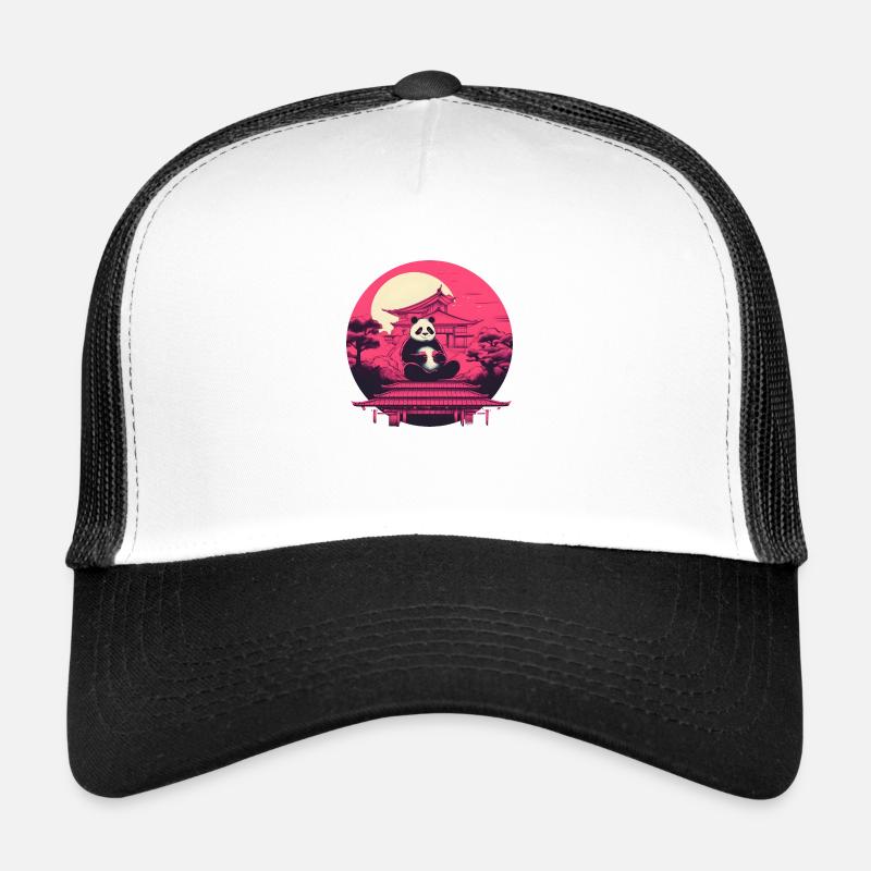 Synthwave eating Panda Japan Sunset Trucker Cap