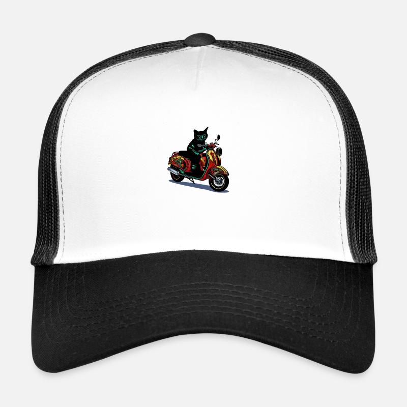 Motorrad Katze - Trucker Cap - Weiß/Schwarz