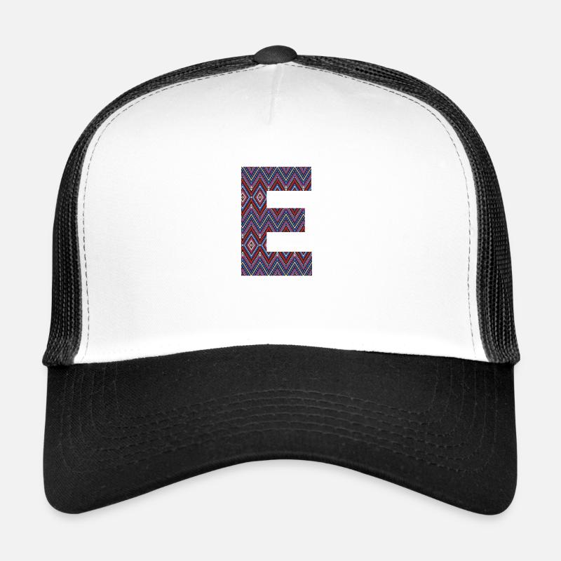 Monogramm Buchstabe E- boho buntes Design - Trucker Cap - Weiß/Schwarz
