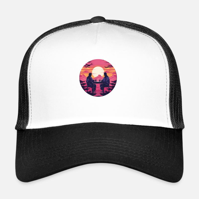 Synthwave japon hommes traditionnels boivent ensemble Casquette trucker 
