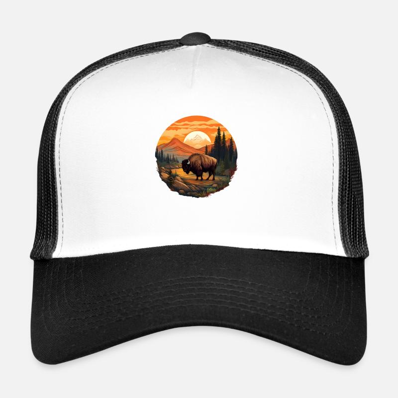 Coucher de soleil sur les bisons Casquette trucker 