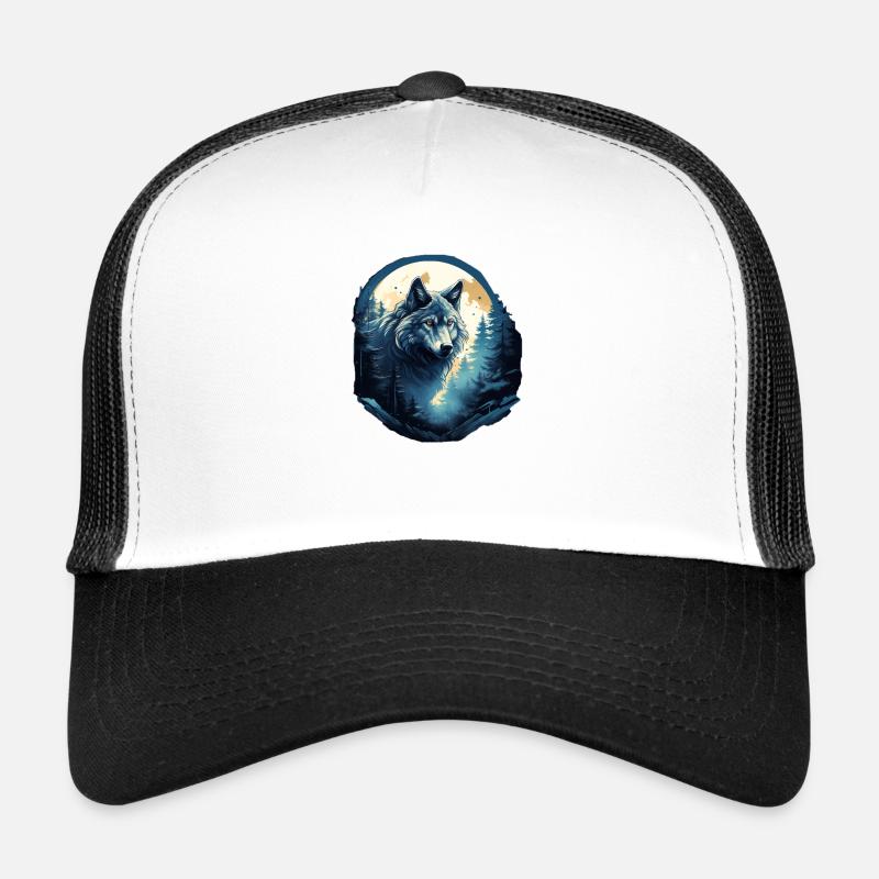 Mystischer Wolf bei Nacht - Trucker Cap - Weiß/Schwarz
