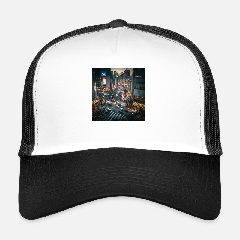 Tokio bei Nacht - Trucker Cap - Weiß/Schwarz