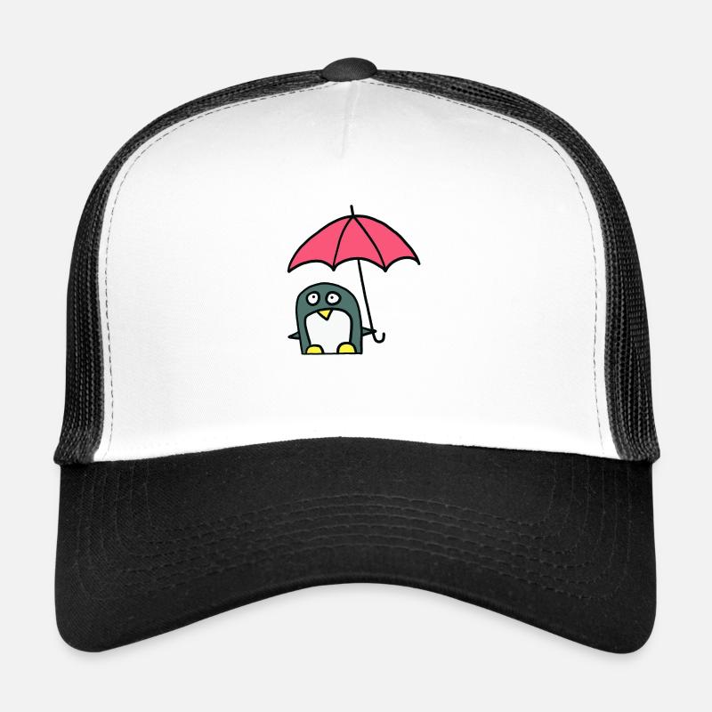 Pinguin mit Regenschirm - Trucker Cap - Weiß/Schwarz