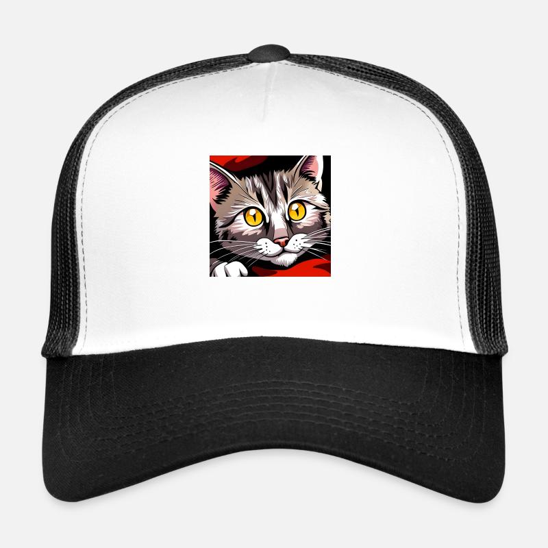 Mignon chat mendiant des yeux - Casquette trucker  - blanc/noir