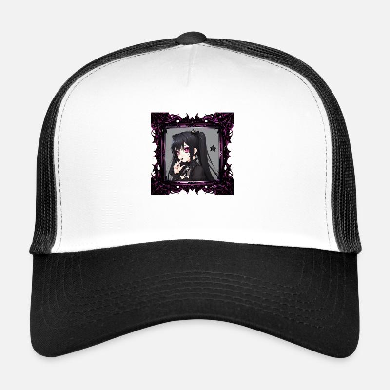 Anime Gothic-Mädchen in einem Rahmen Trucker Cap