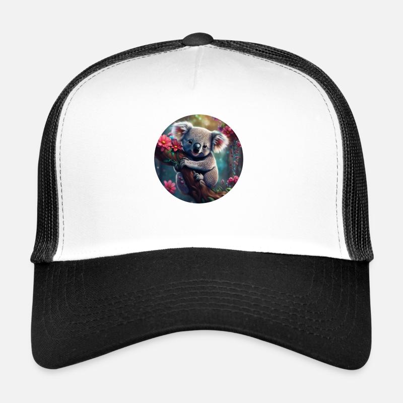 Koala bear cute in tree with flowers Trucker Cap