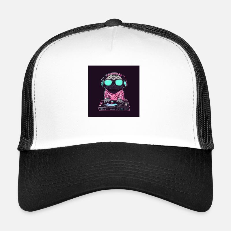 Mops DJ - Trucker Cap - Weiß/Schwarz