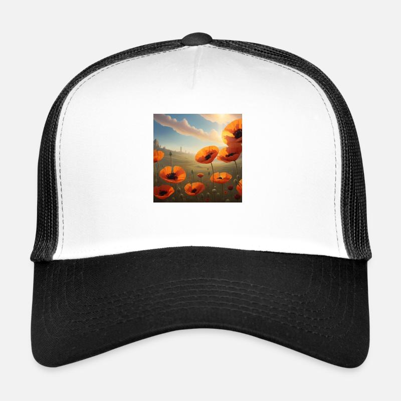 Champ de coquelicots au soleil du soir Casquette trucker 