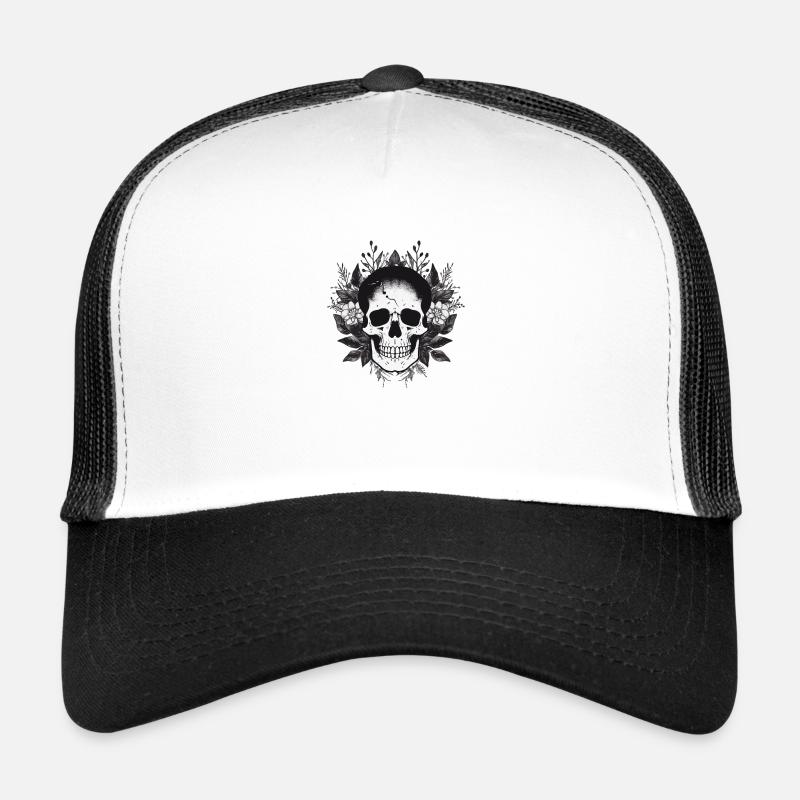 weißer Totenschädel mit Blumenrand Trucker Cap