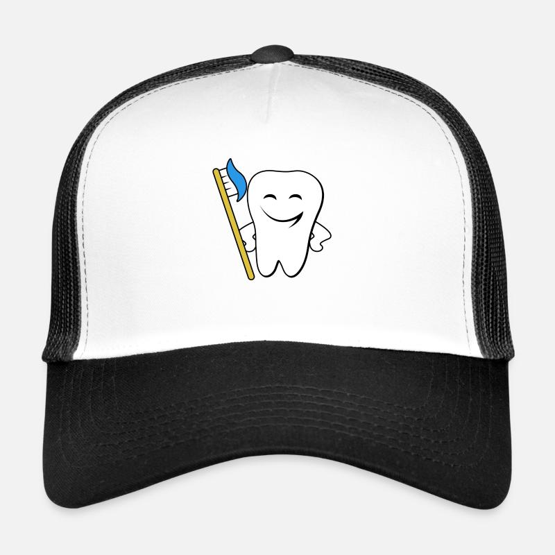 Funny tooth brushing his teeth with a toothbrush Trucker Cap