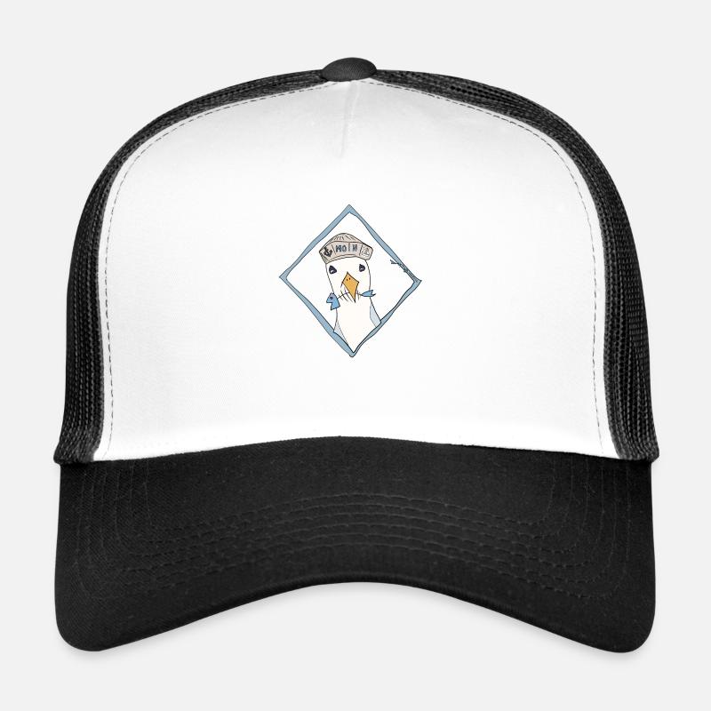 Moin Seemöwe im Diamantrahmen - Trucker Cap - Weiß/Schwarz