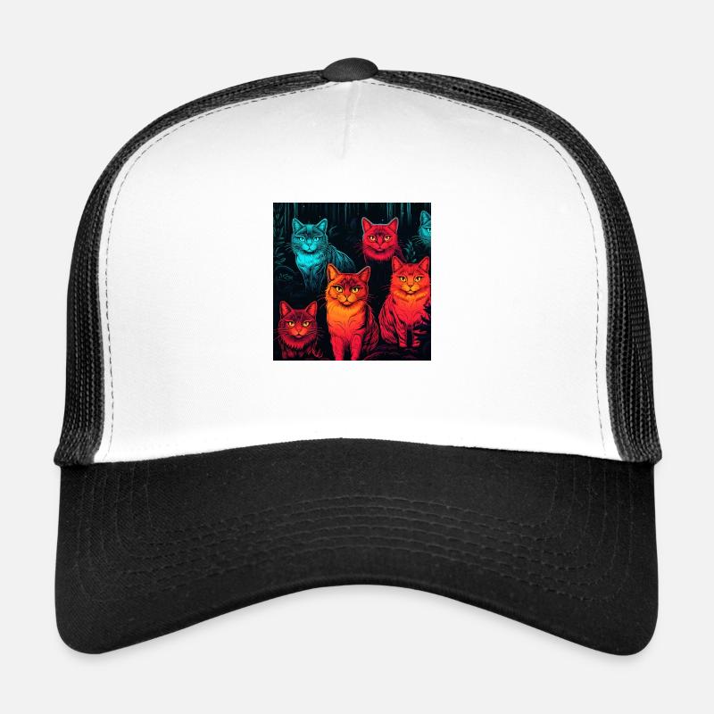 Pattern de chats style néon fluo - Casquette trucker  - blanc/noir