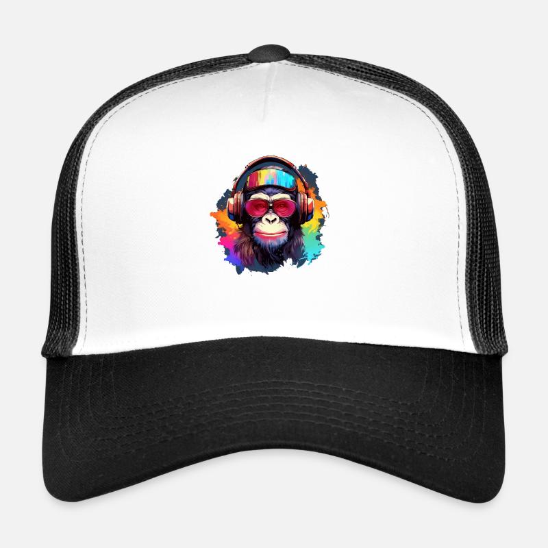 Singe cool avec des écouteurs et des lunettes de soleil Casquette trucker 
