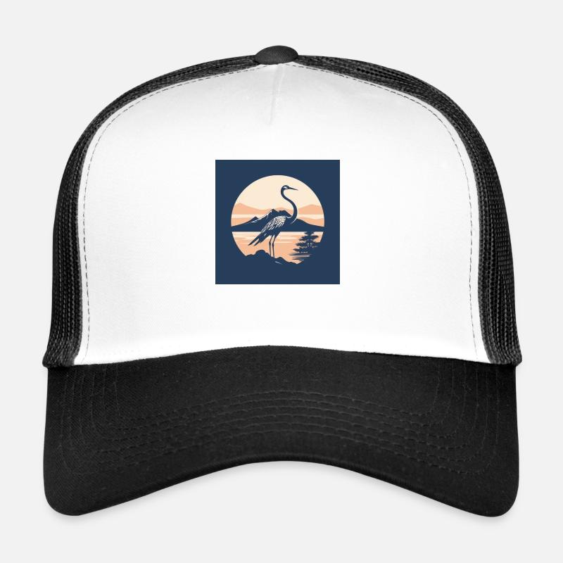 Grue devant le lac et les montagnes Casquette trucker 