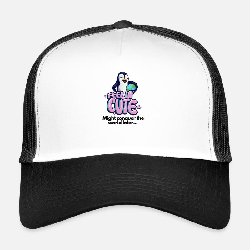 Feelin Cute: Funny saying with penguin design - Trucker Cap - white/black