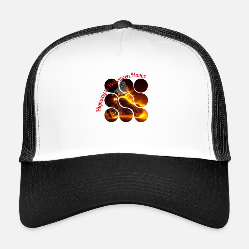 Flaming Biker, Halloween Fire - Trucker Cap - white/black