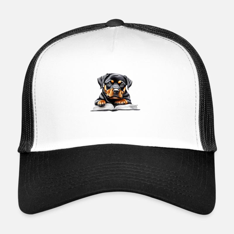 Rottweiler Hund Buch lesen Rottweilerwelpe Hunde Trucker Cap