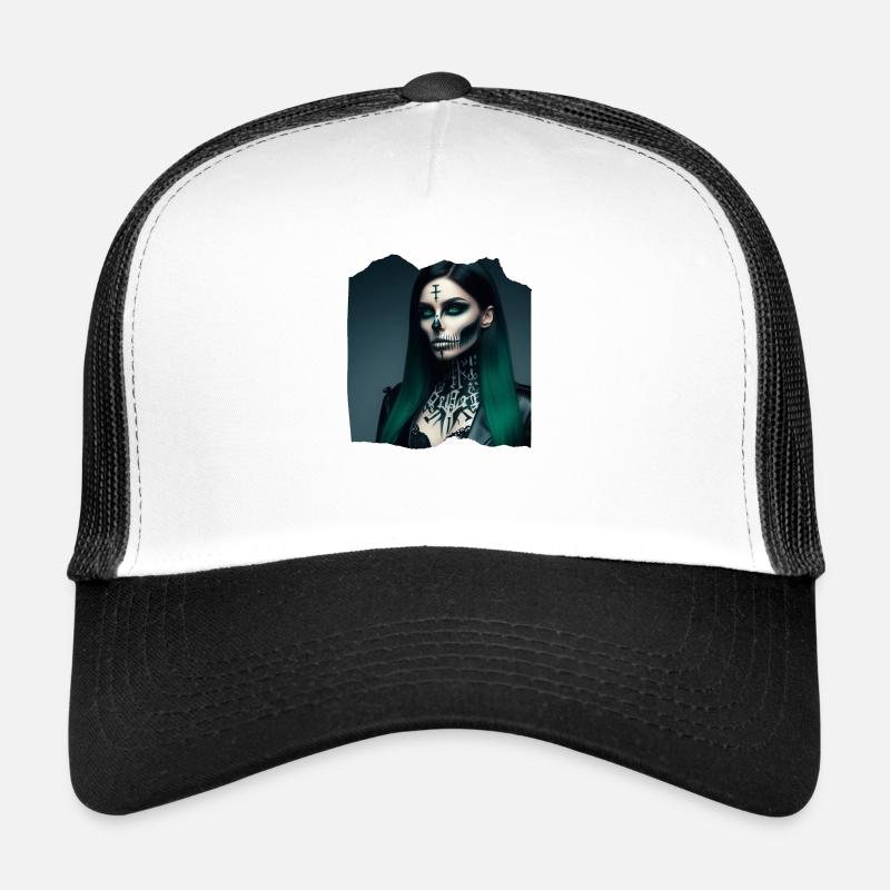 Hexe Makabre Dunkle gruselige Albtraumzeichen - Trucker Cap - Weiß/Schwarz