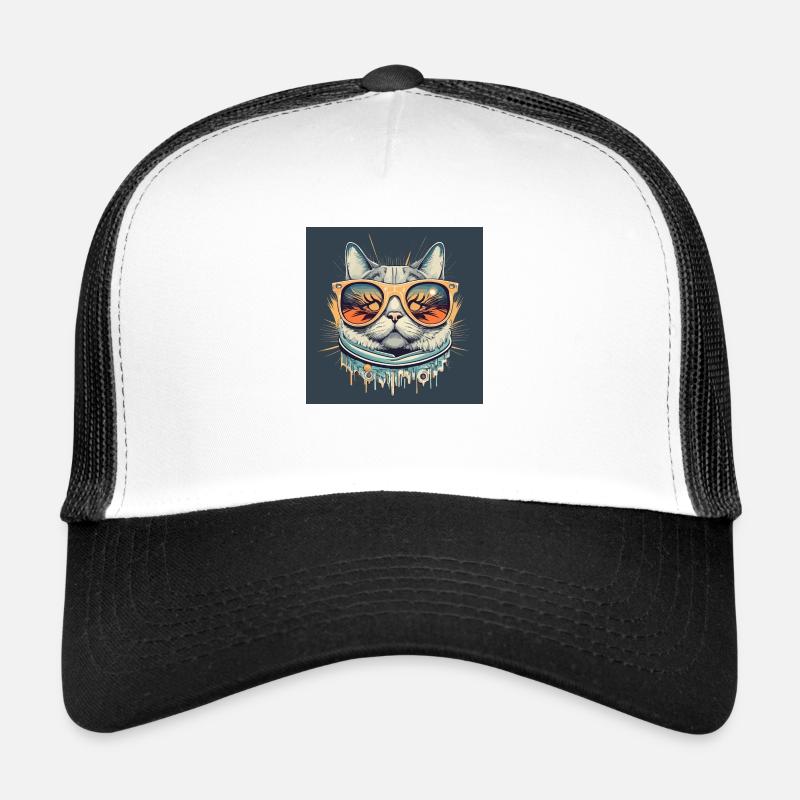 lustige Katze bunte Brille - Trucker Cap - Weiß/Schwarz