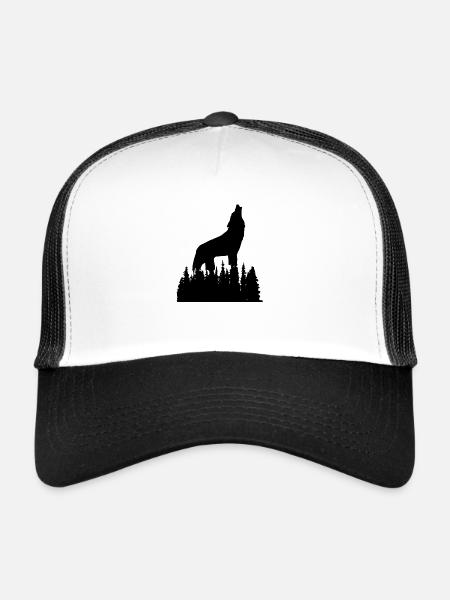 Loup sauvage croquis animaux sauvages randonnée nature âme - Casquette trucker  - blanc/noir - Devant