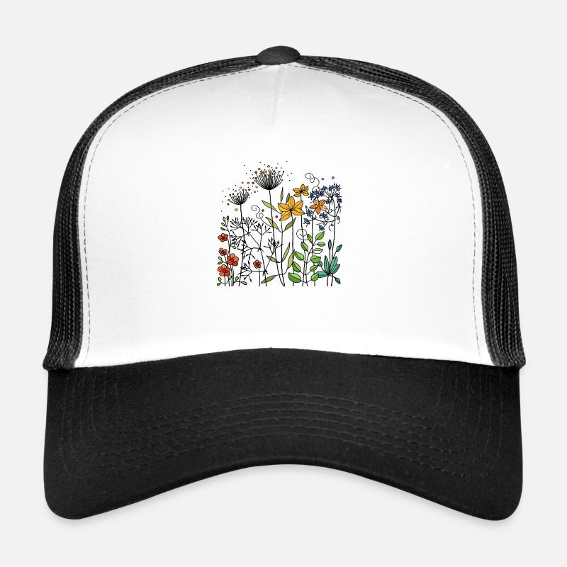 Blumen - Trucker Cap - Weiß/Schwarz