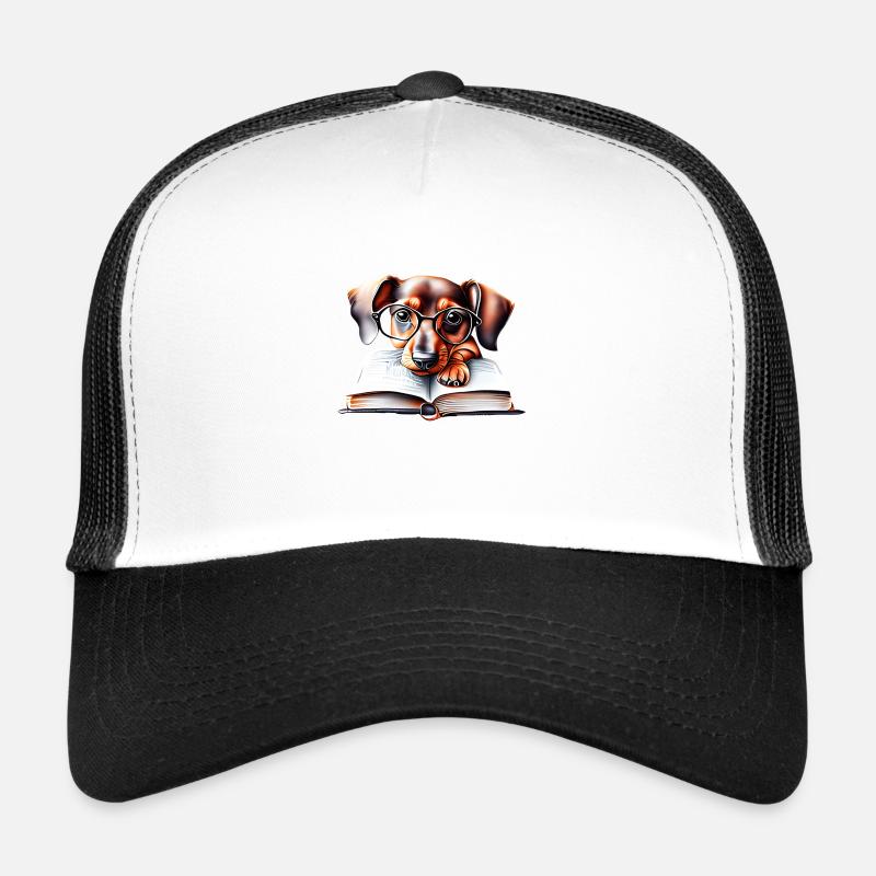 Dachshund Bücher Hund Buch lesen Hunde Dackelwelpe - Trucker Cap - Weiß/Schwarz
