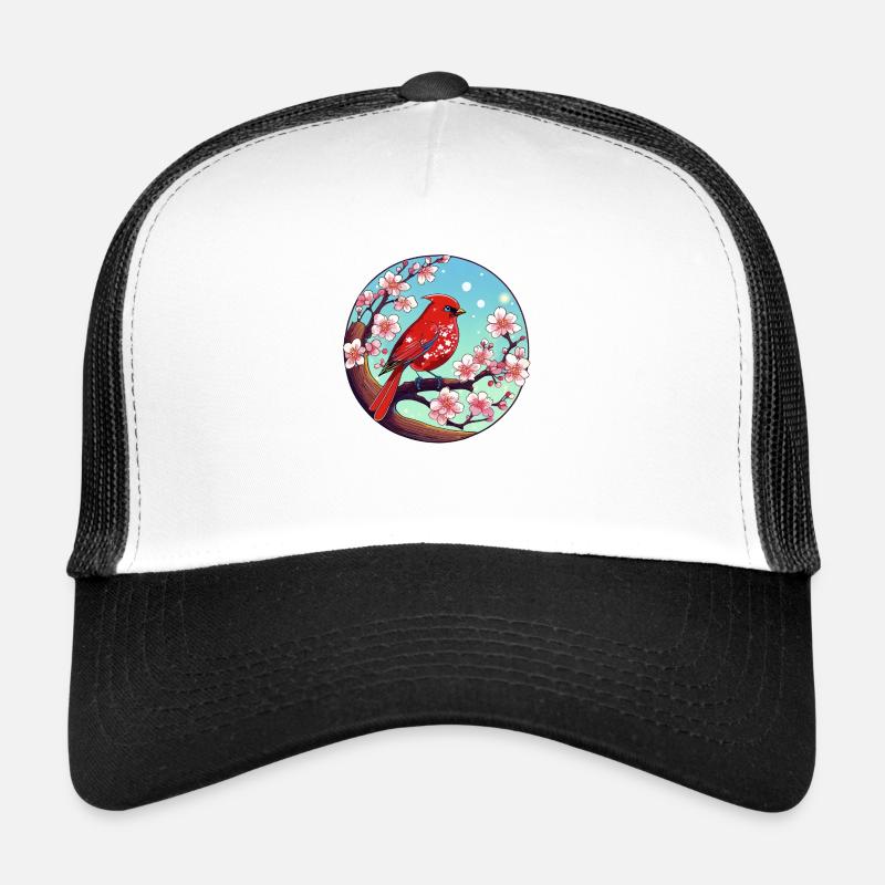 Red cardinal on a cherry blossom branch Trucker Cap