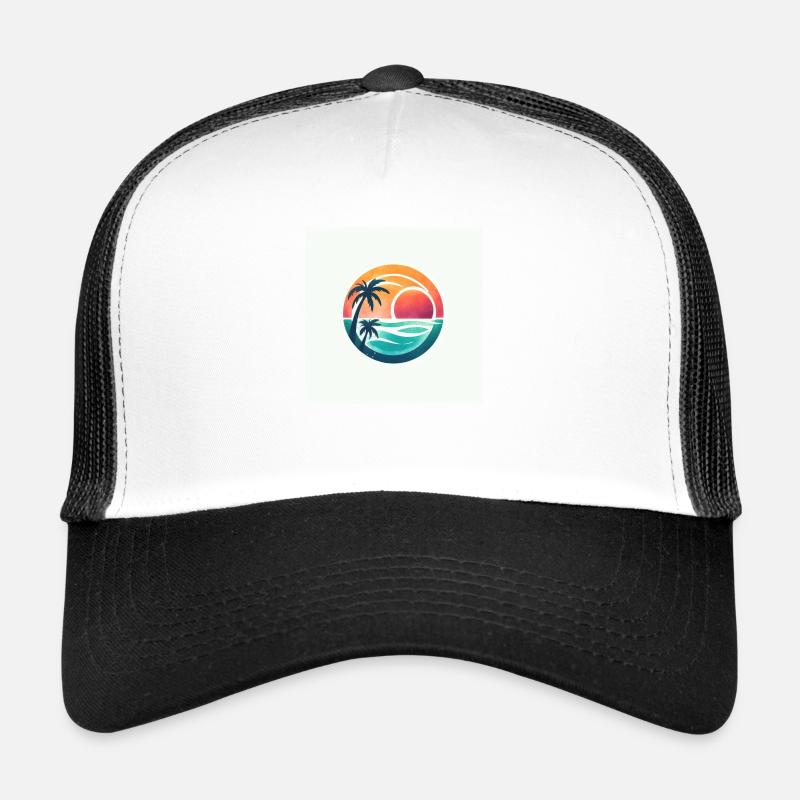 Sunset with palm trees - Trucker Cap - white/black