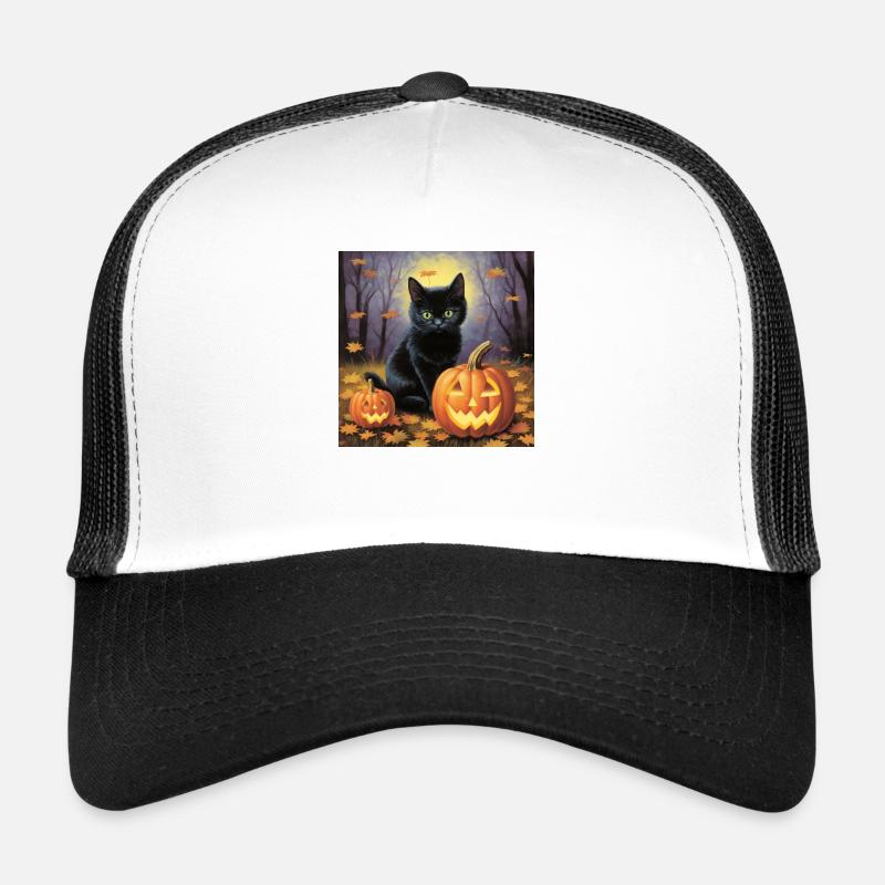 Chat pastel le soir d’Halloween - Casquette trucker  - blanc/noir