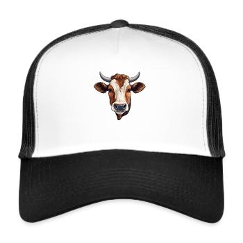 Tête de vache comme motif - bœuf - Casquette trucker  - blanc/noir - Devant
