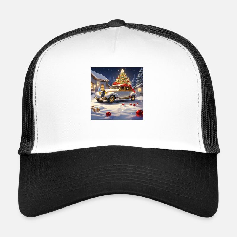 OLDTIMER IM SCHNEE ZU WEIHNACHTEN - Trucker Cap - Weiß/Schwarz