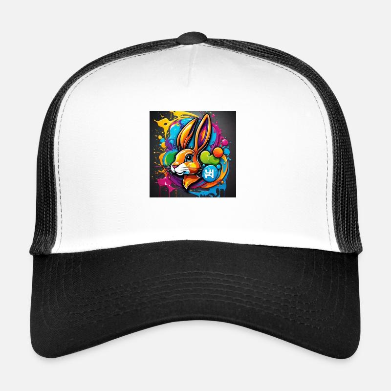 Farbkleks Hase - Trucker Cap - Weiß/Schwarz
