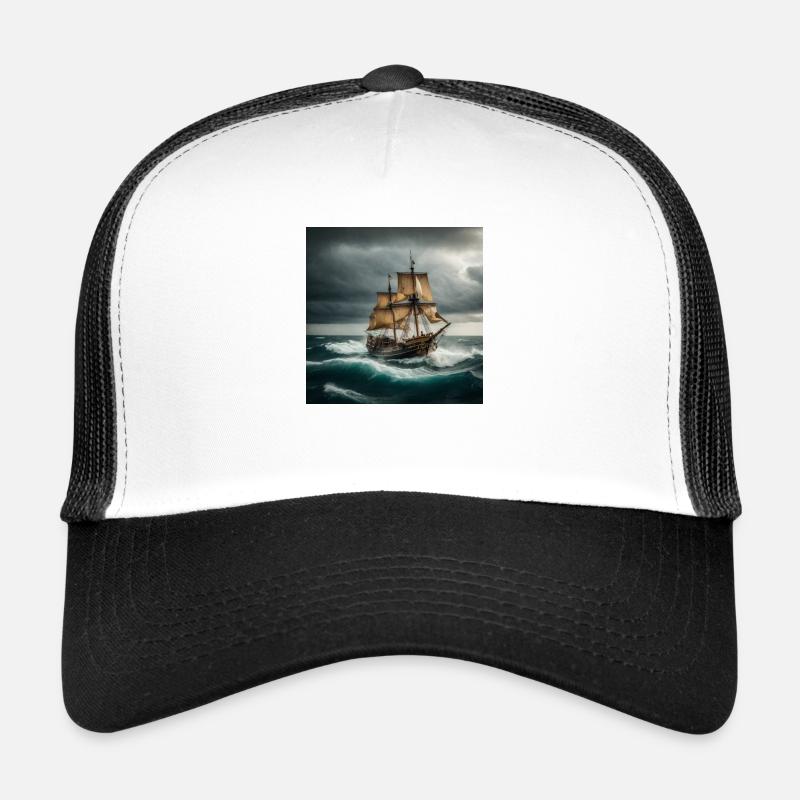Pirate ship in stormy seas - Trucker Cap - white/black