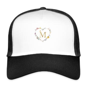 Buchstabe M, Monogramm, Herz, personalisierbar - Trucker Cap - Weiß/Schwarz - Vorne