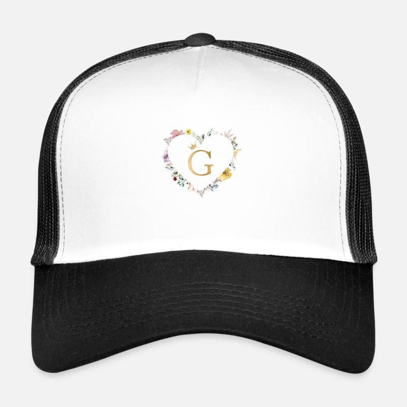 Letter G, Monogram, Heart, Personalizable Trucker Cap