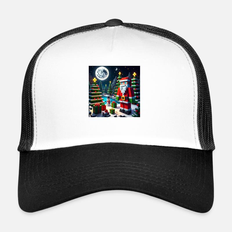 Père Noël dans le style pixel - Casquette trucker  - blanc/noir