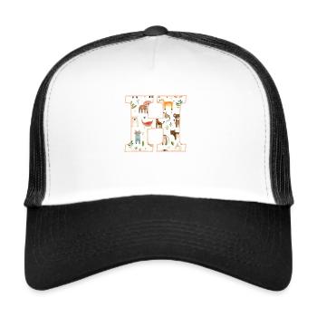 Buchstabe H, Monogramm, Tiermuster - Trucker Cap - Weiß/Schwarz - Vorne