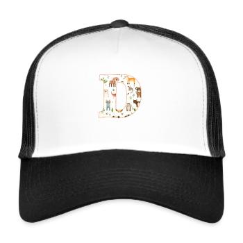 Buchstabe D, Monogramm, Tiermuster - Trucker Cap - Weiß/Schwarz - Vorne