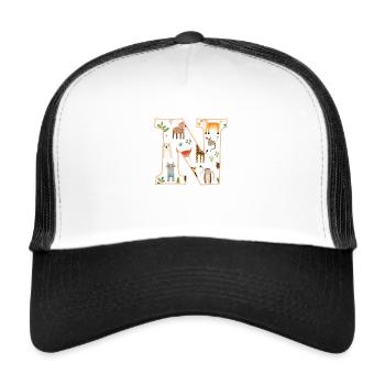 Letter N, Monogram, Animal Pattern - Trucker Cap - white/black - Front