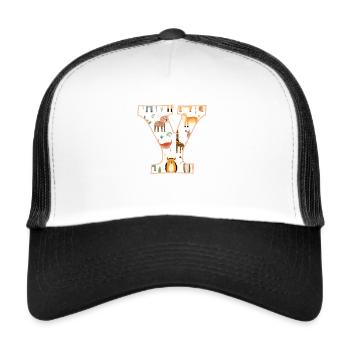 Letter Y, Monogram, Animal Pattern - Trucker Cap - white/black - Front