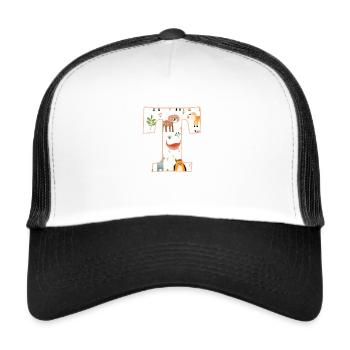 Letter T, Monogram, Animal Pattern - Trucker Cap - white/black - Front