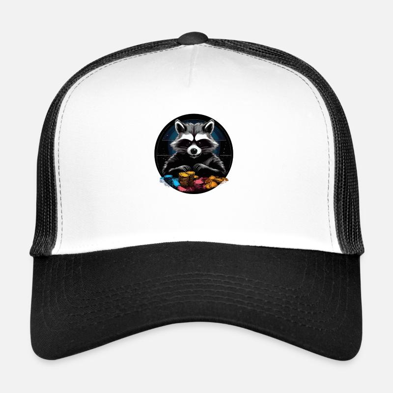 Waschbär Poker ALL IN - Trucker Cap - Weiß/Schwarz