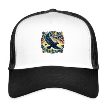 Hugin & Munin - Odins Raben mit Runenschrift - Trucker Cap - Weiß/Schwarz - Vorne