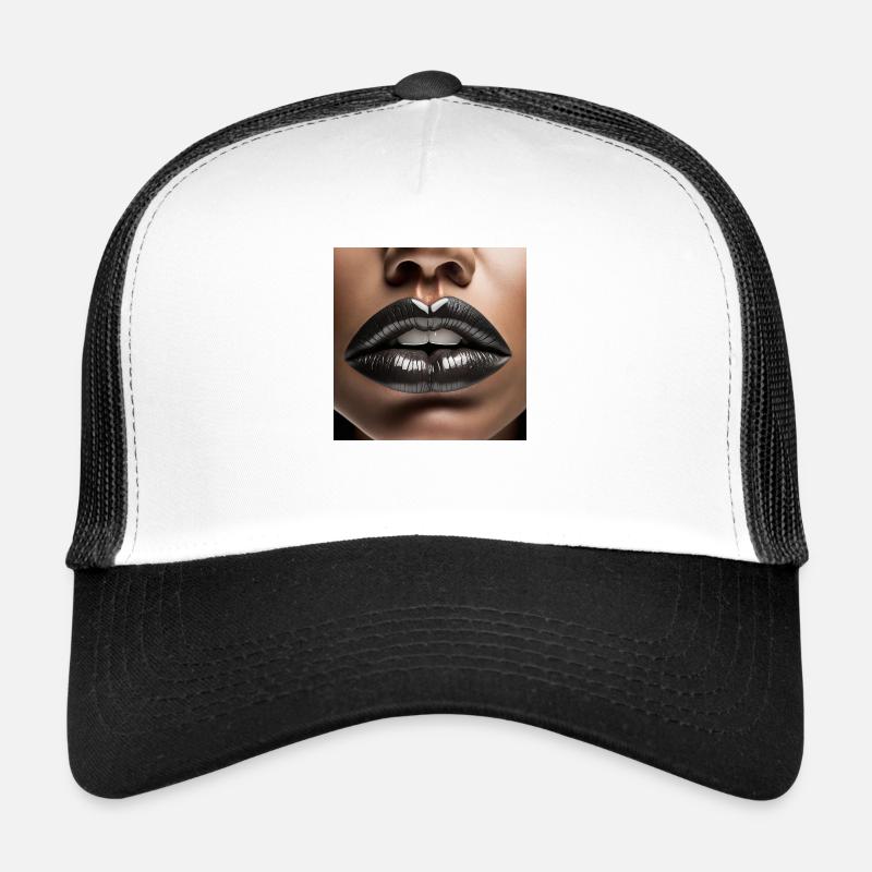 belles lèvres féminines rouge à lèvres noir dessin comique - Casquette trucker  - blanc/noir