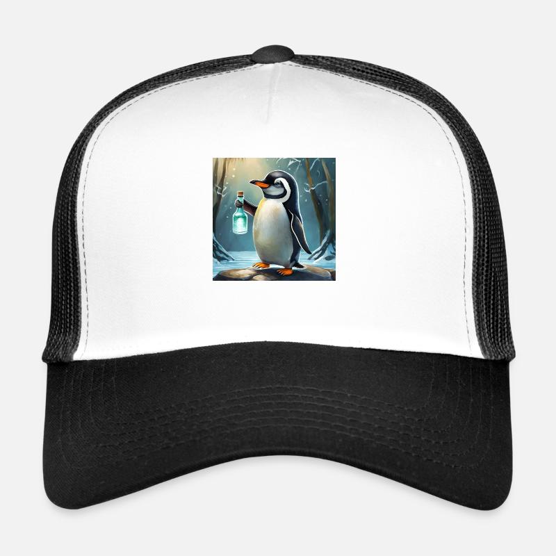 pingouin avec une bouteille de à la main Casquette trucker 