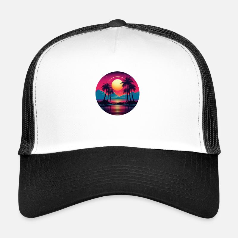 Vintage Sunset Graphic 70s Retrowave Synthwave Trucker Cap